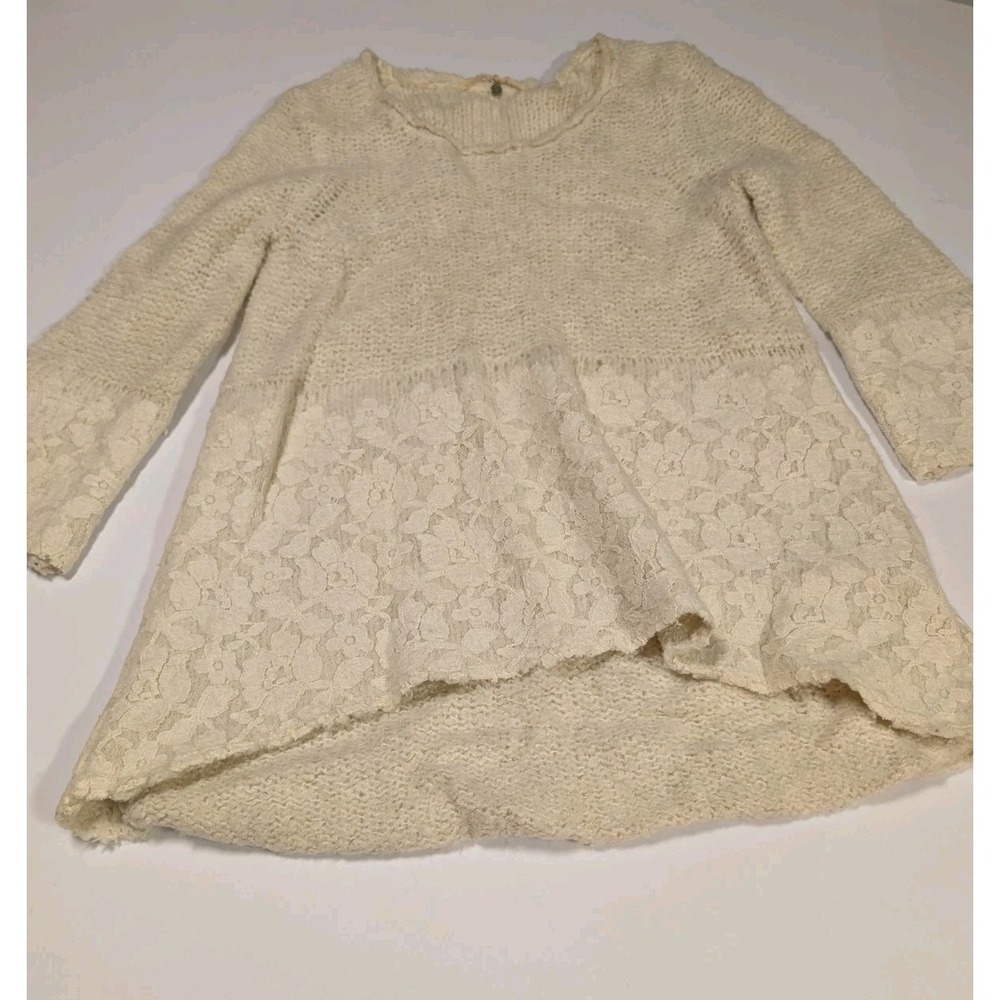Knitted &‎ Knotted Anthropologie Sz XS Felt Lace Alpaca/Wool Knit Boucle Sweater